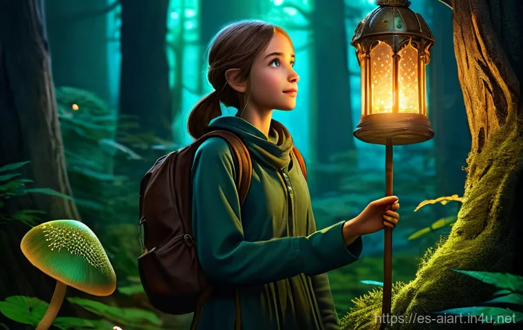 AI 예술과 이머징 테크놀로지 - **Prompt:** "A young female adventurer, aged around 15, stands confidently in an enchanted, biolumin...