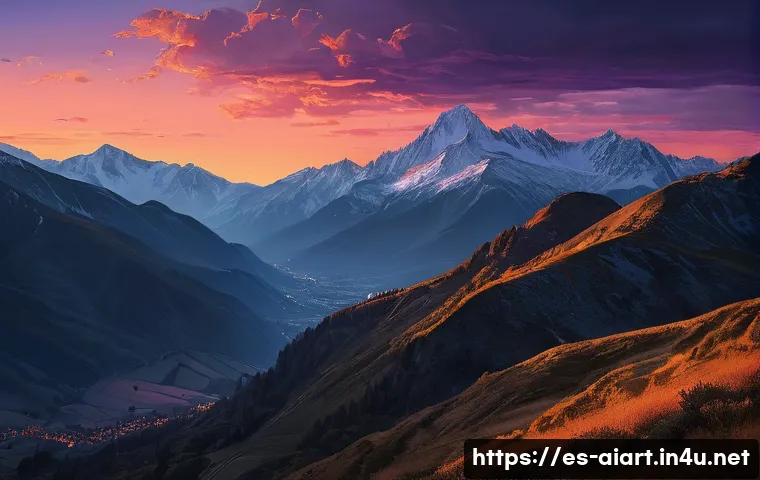 AI 예술 작품 - **Prompt:** "A breathtaking, impressionistic painting of a serene sunset over the Pyrenees mountains...