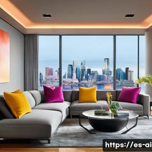 AI 예술과 감성 조명 - "Dynamic Living Room Art Installation"**
A sophisticated, modern living room with large, floor-to-ce...