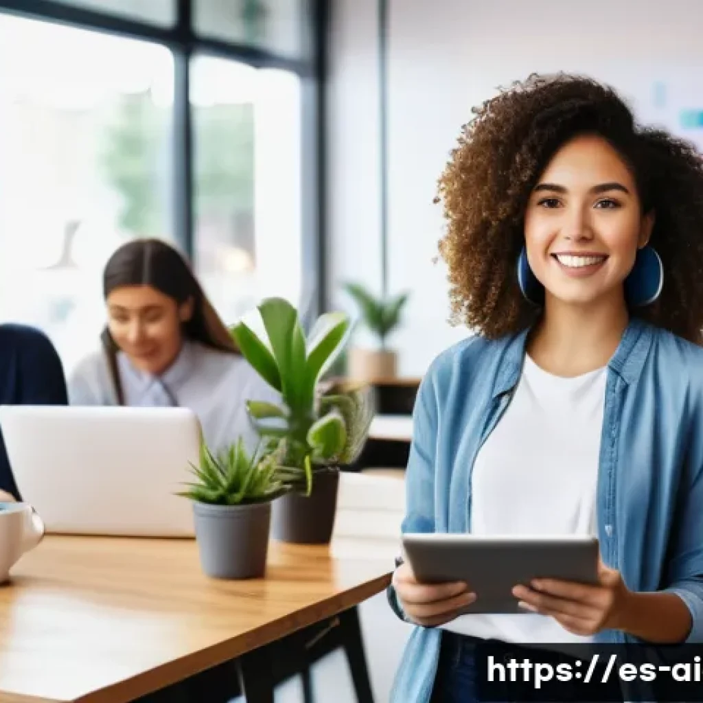 AI 생성 이미지 - A vibrant digital artwork depicting a young Hispanic entrepreneur woman in casual business attire, c...