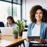 AI 생성 이미지 - A vibrant digital artwork depicting a young Hispanic entrepreneur woman in casual business attire, c...