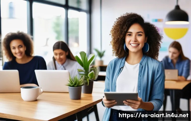 AI 생성 이미지 - A vibrant digital artwork depicting a young Hispanic entrepreneur woman in casual business attire, c...