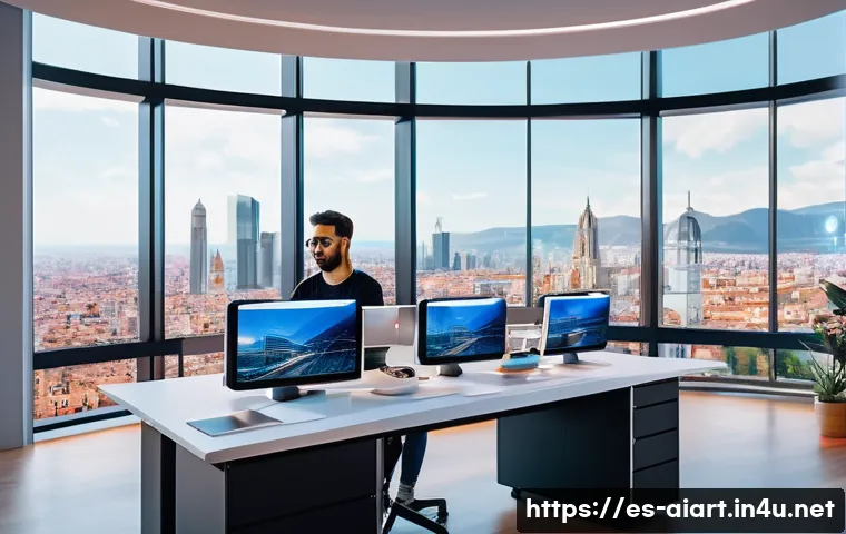 AI 예술과 실시간 그래픽스 - A futuristic digital art studio with a diverse team of creative professionals collaborating on AI-ge...