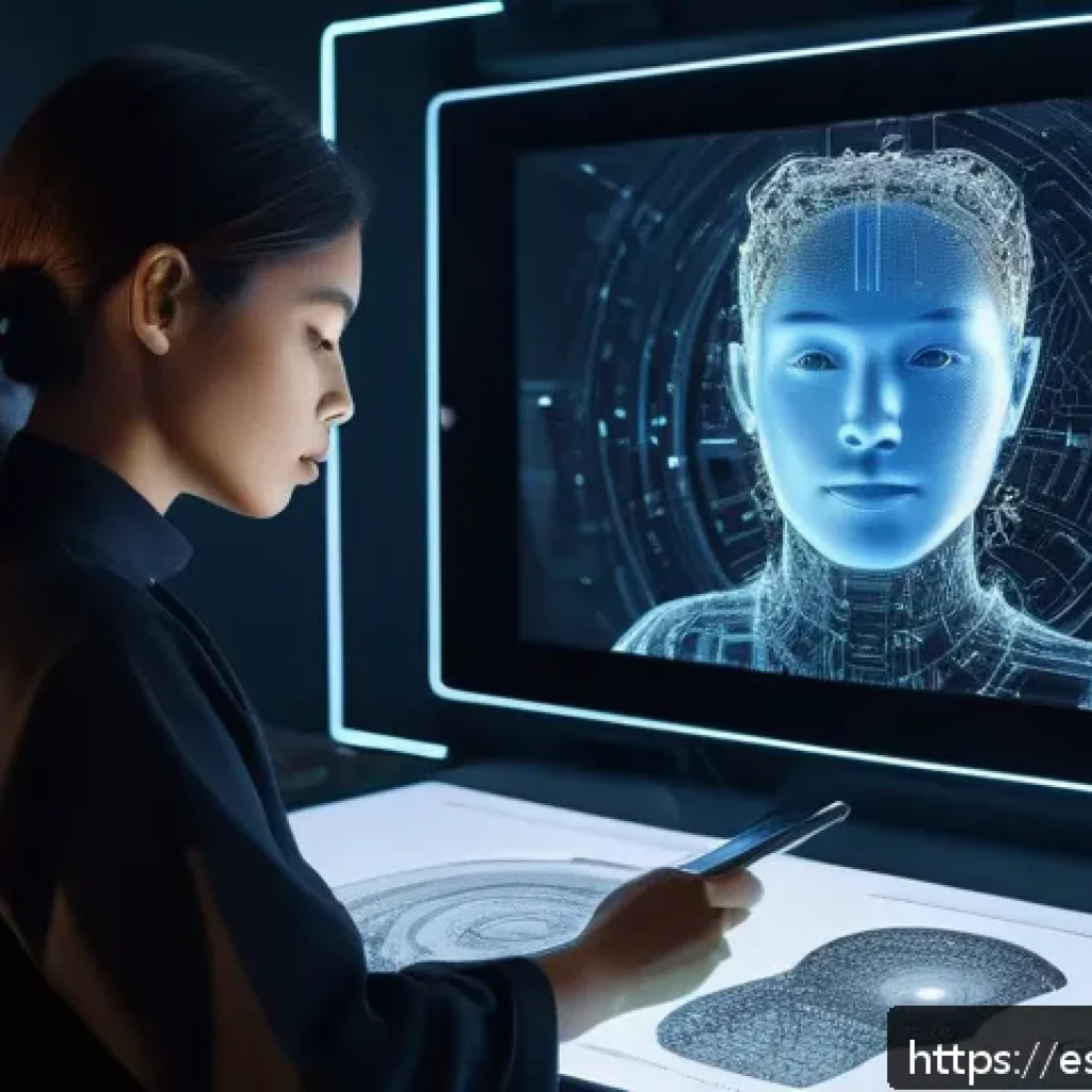GAN 예술 - A futuristic digital artist&rsquo;s studio blending human creativity and AI technology, featuring a divers...