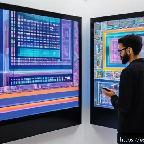 AI 예술과 AI 패턴 생성 - A digital artist&rsquo;s studio filled with futuristic tools and screens displaying algorithm-generated ab...