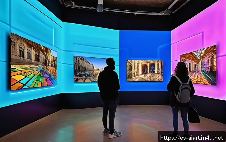 AI 예술과 몰입형 경험 - A futuristic art gallery in Barcelona featuring interactive digital murals that respond to visitors&rsquo;...